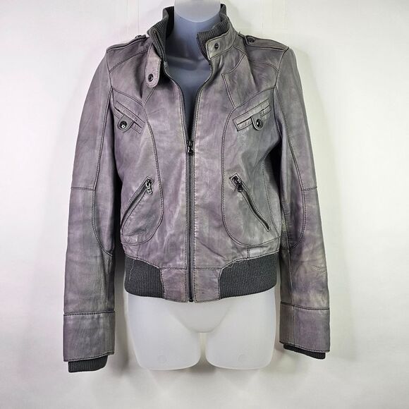 Guess Jackets & Blazers - Guess Gray Leather Motorcycle Bomber Jacket